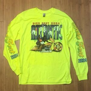 2024 Black Bike Fest Week Long Sleeve T-Shirt Atlantic Beach SC L Yellow NWOT